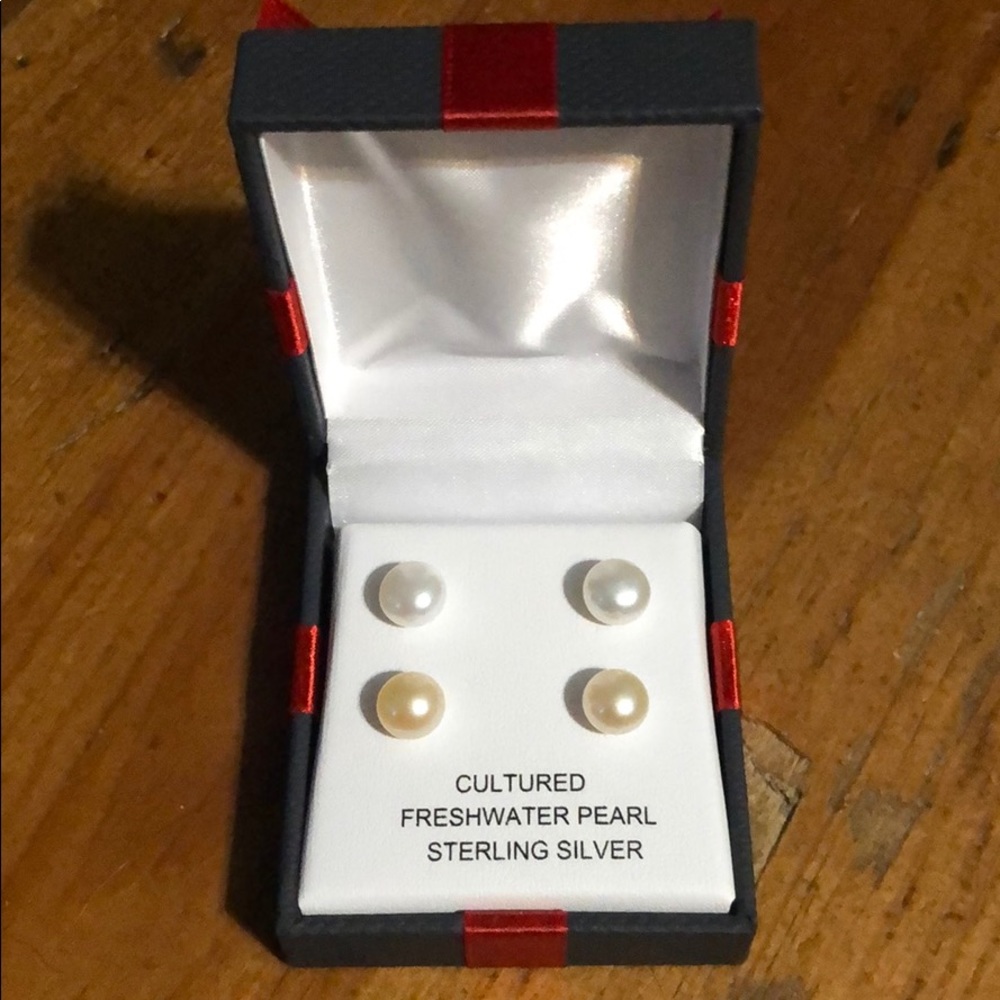 2 pc Real fresh water studs with sterling silver